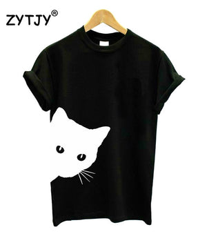 Open image in slideshow, cat looking out side Print Women tshirt Cotton Casual Funny t shirt
