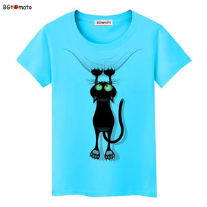 Open image in slideshow, Hot sale summer naughty black cat 3D T shirt women lovely cartoon tshirt
